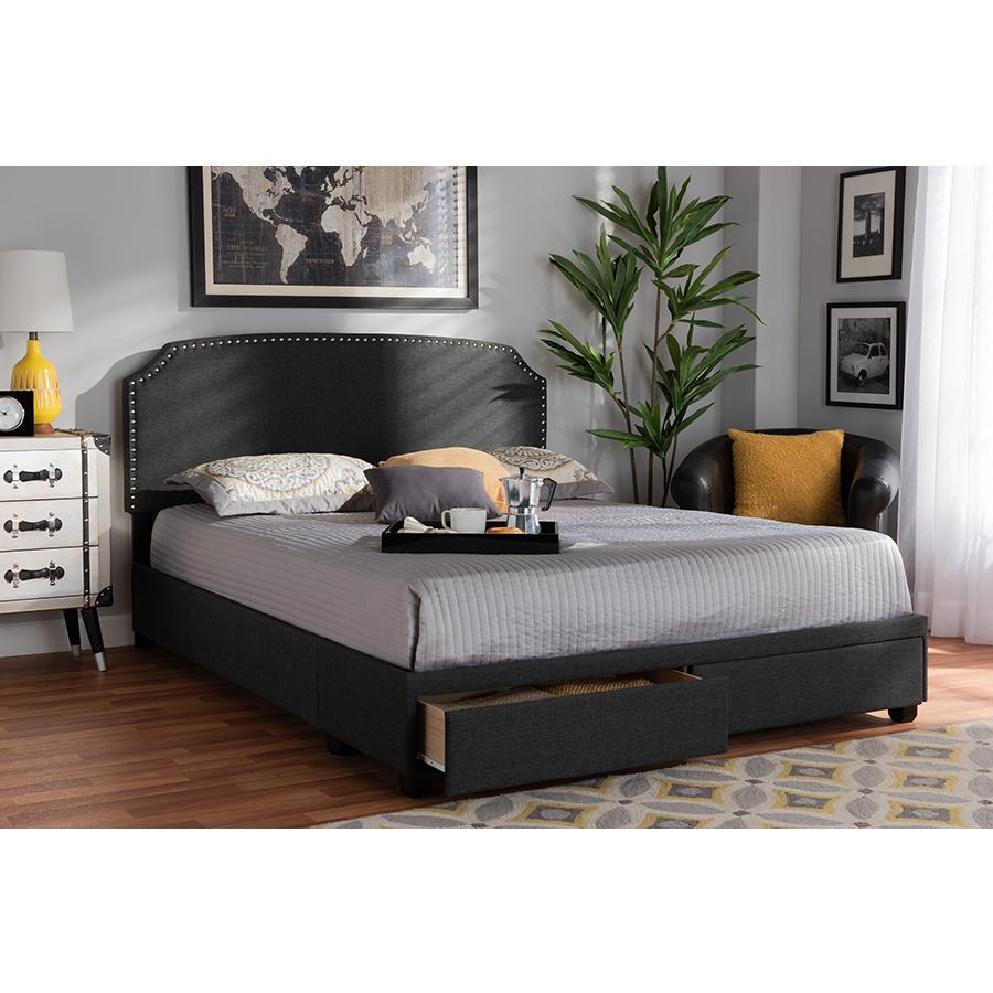 Larese Dark Grey Fabric Upholstered 2-Drawer Queen Size Platform Storage Bed. Picture 9