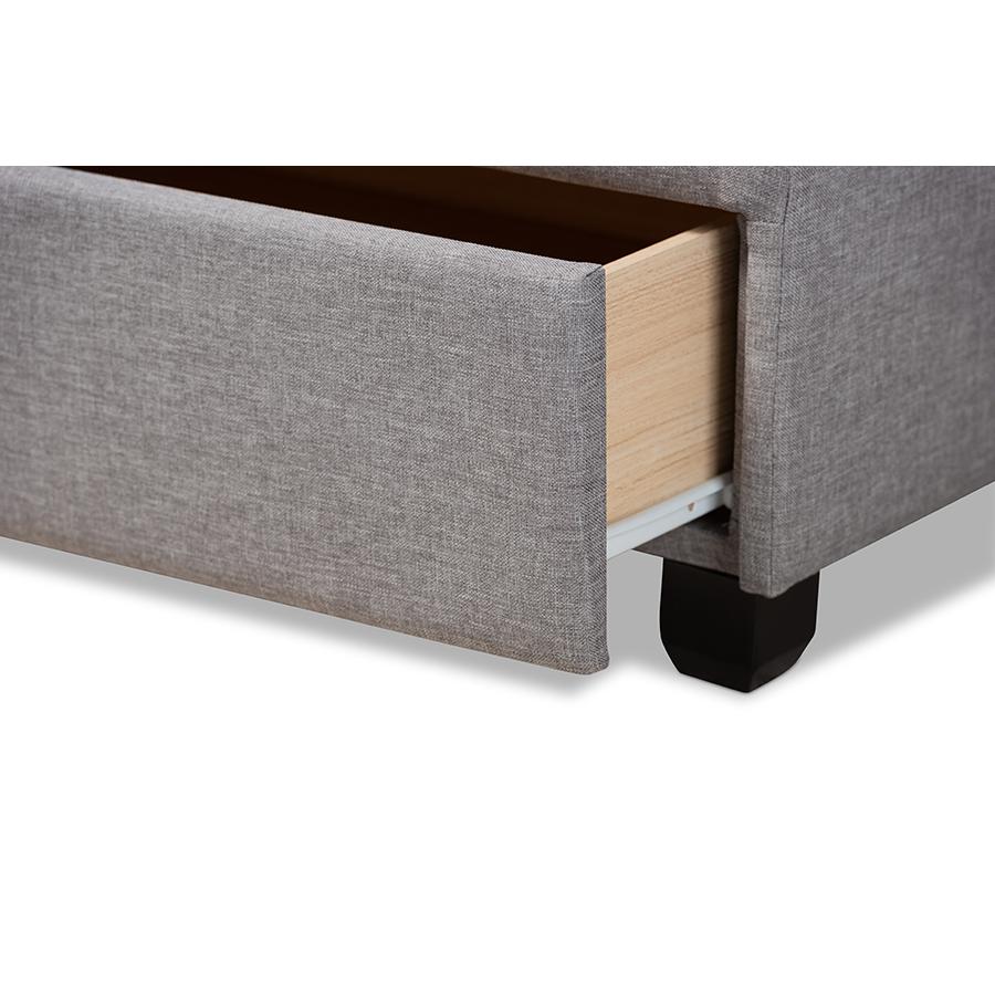 Baxton Studio Netti Light Grey Fabric Upholstered 2-Drawer Queen Size Platform Storage Bed. Picture 7