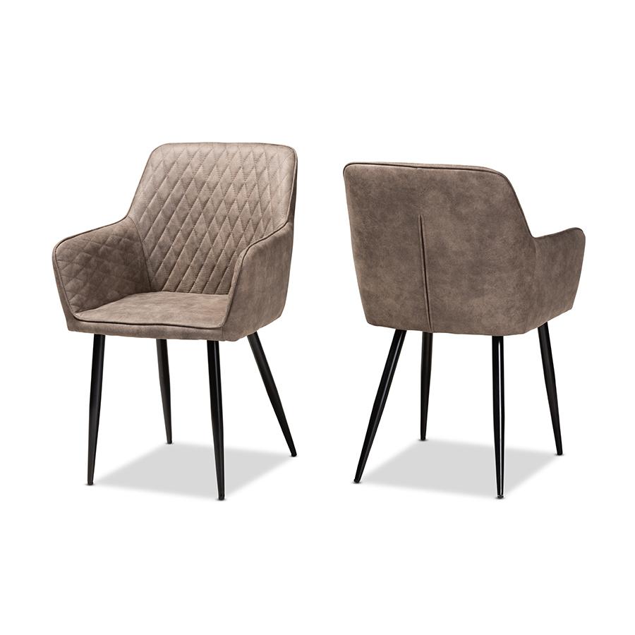 Grey and Brown Imitation Leather Upholstered 2-Piece Metal Dining Chair Set. Picture 1