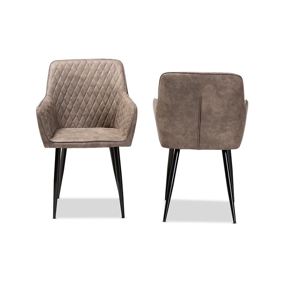 Grey and Brown Imitation Leather Upholstered 2-Piece Metal Dining Chair Set. Picture 2