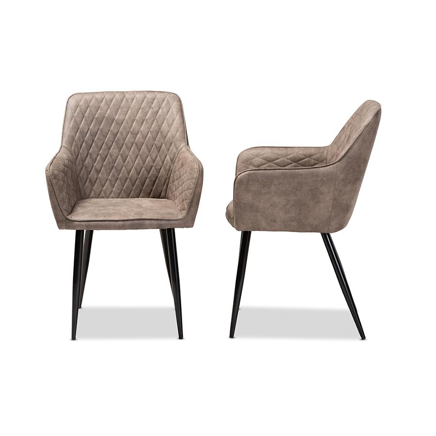 Grey and Brown Imitation Leather Upholstered 2-Piece Metal Dining Chair Set. Picture 3