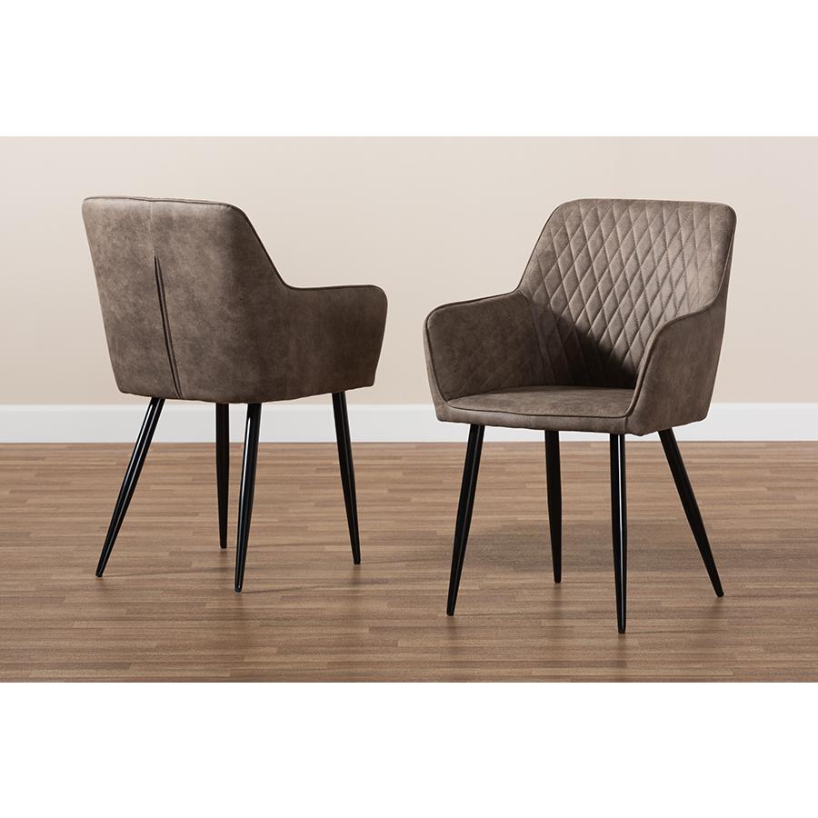 Grey and Brown Imitation Leather Upholstered 2-Piece Metal Dining Chair Set. Picture 7