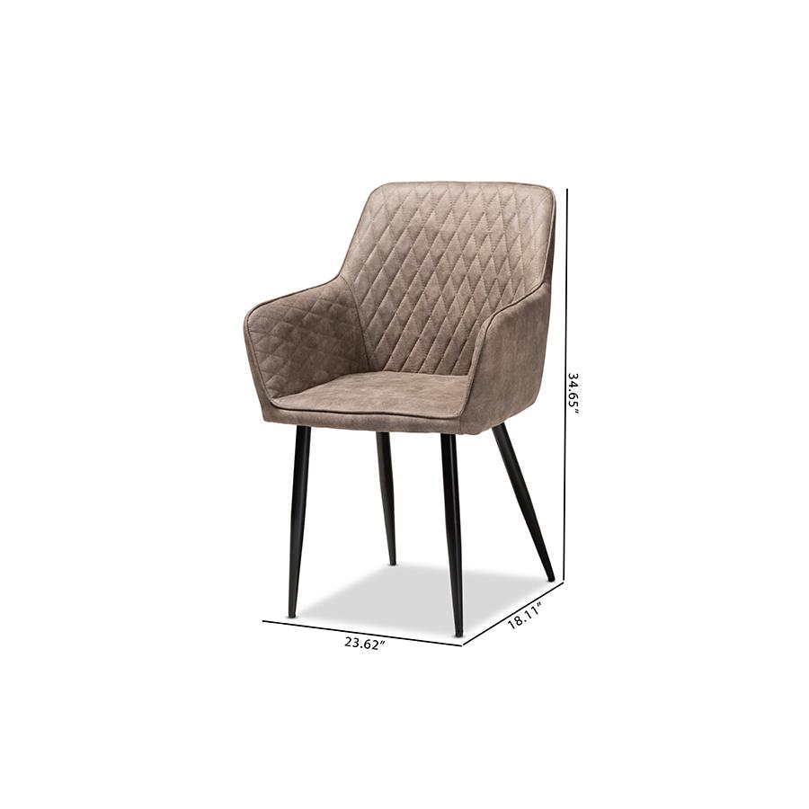 Grey and Brown Imitation Leather Upholstered 2-Piece Metal Dining Chair Set. Picture 8