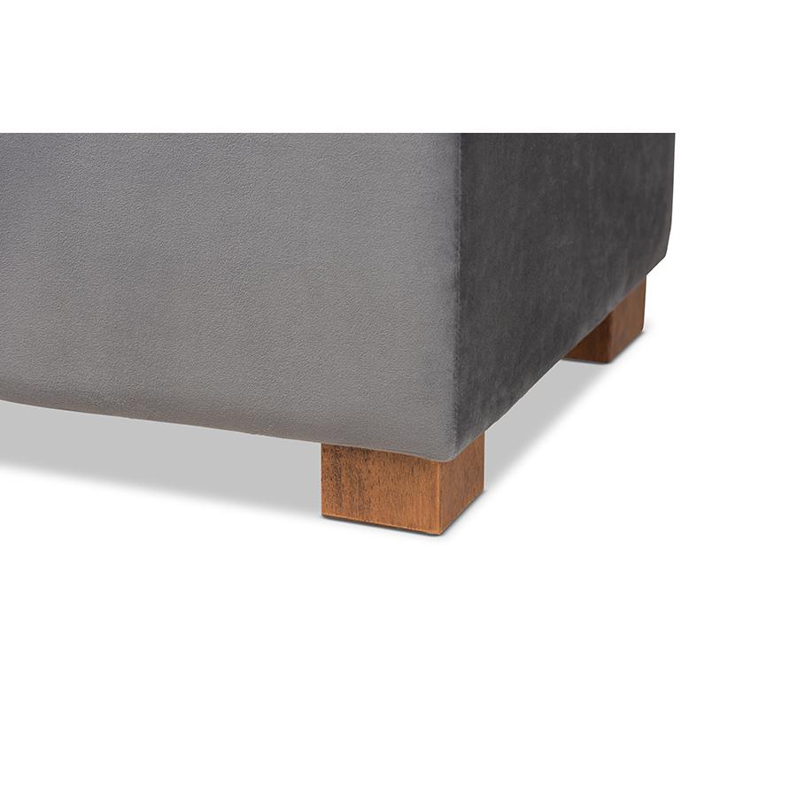 Grey Velvet Fabric Upholstered Grid-Tufted Storage Ottoman Bench. Picture 7