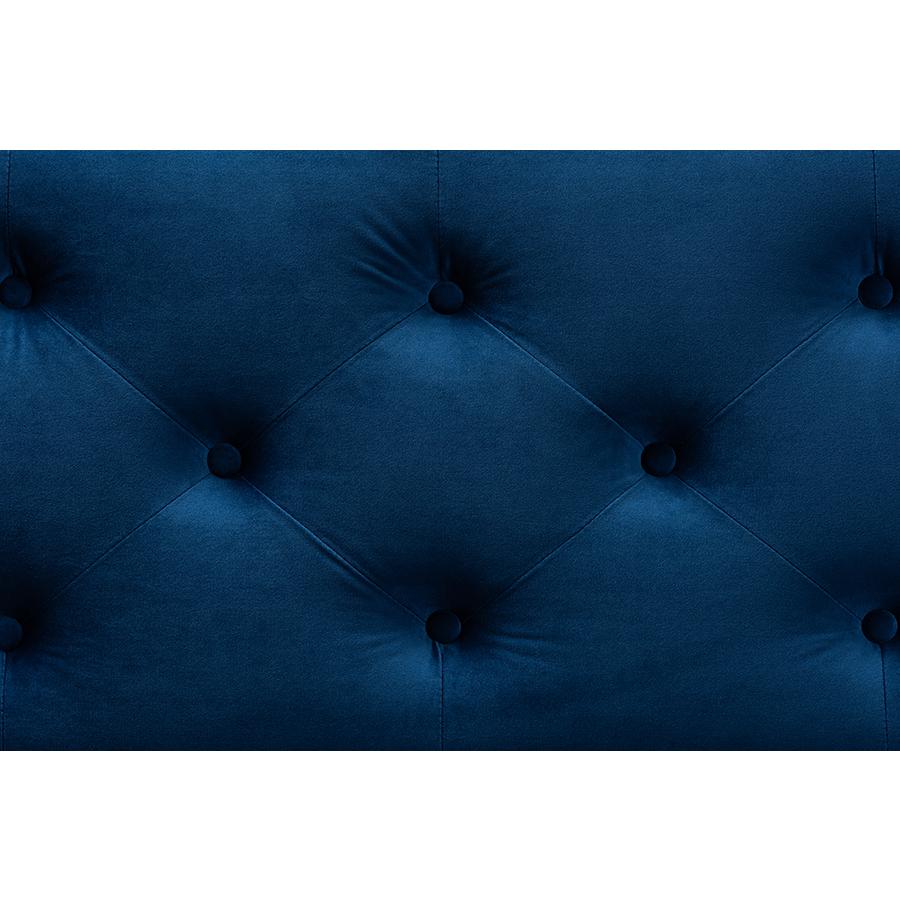 Navy Blue Velvet Fabric Upholstered Button-Tufted Storage Ottoman Bench. Picture 6