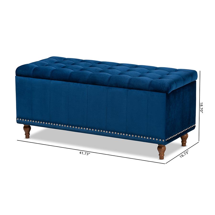 Navy Blue Velvet Fabric Upholstered Button-Tufted Storage Ottoman Bench. Picture 11