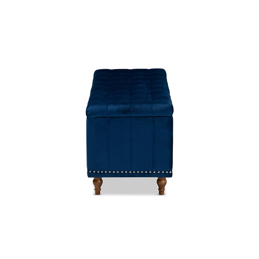 Navy Blue Velvet Fabric Upholstered Button-Tufted Storage Ottoman Bench. Picture 4