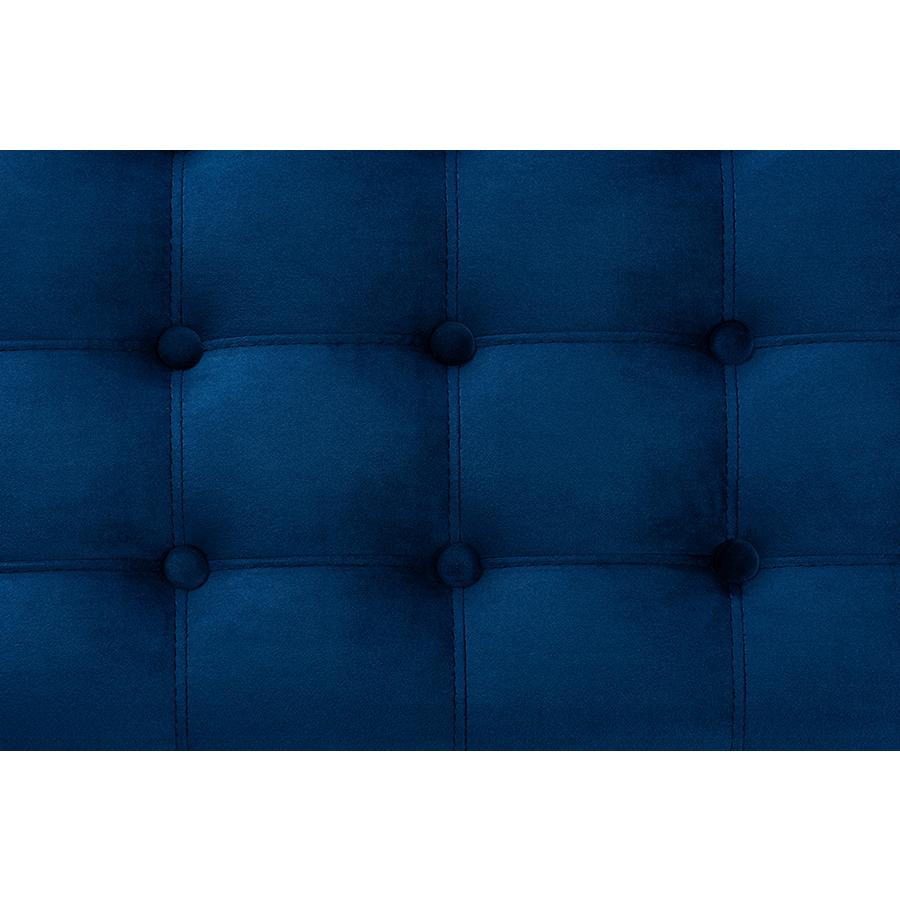 Navy Blue Velvet Fabric Upholstered Button-Tufted Storage Ottoman Bench. Picture 6