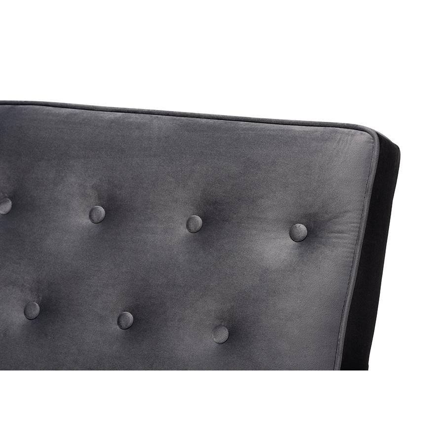 Baxton Studio Sorrento Mid-century Modern Grey Velvet Fabric Upholstered Walnut Finished Wooden Lounge Chair. Picture 6