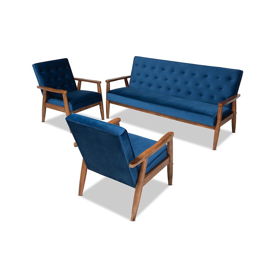 Walnut Finished 3-Piece Wooden Living Room Set. Picture 1