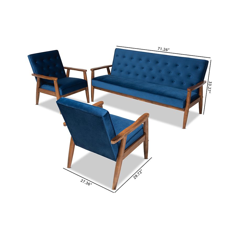 Walnut Finished 3-Piece Wooden Living Room Set. Picture 8
