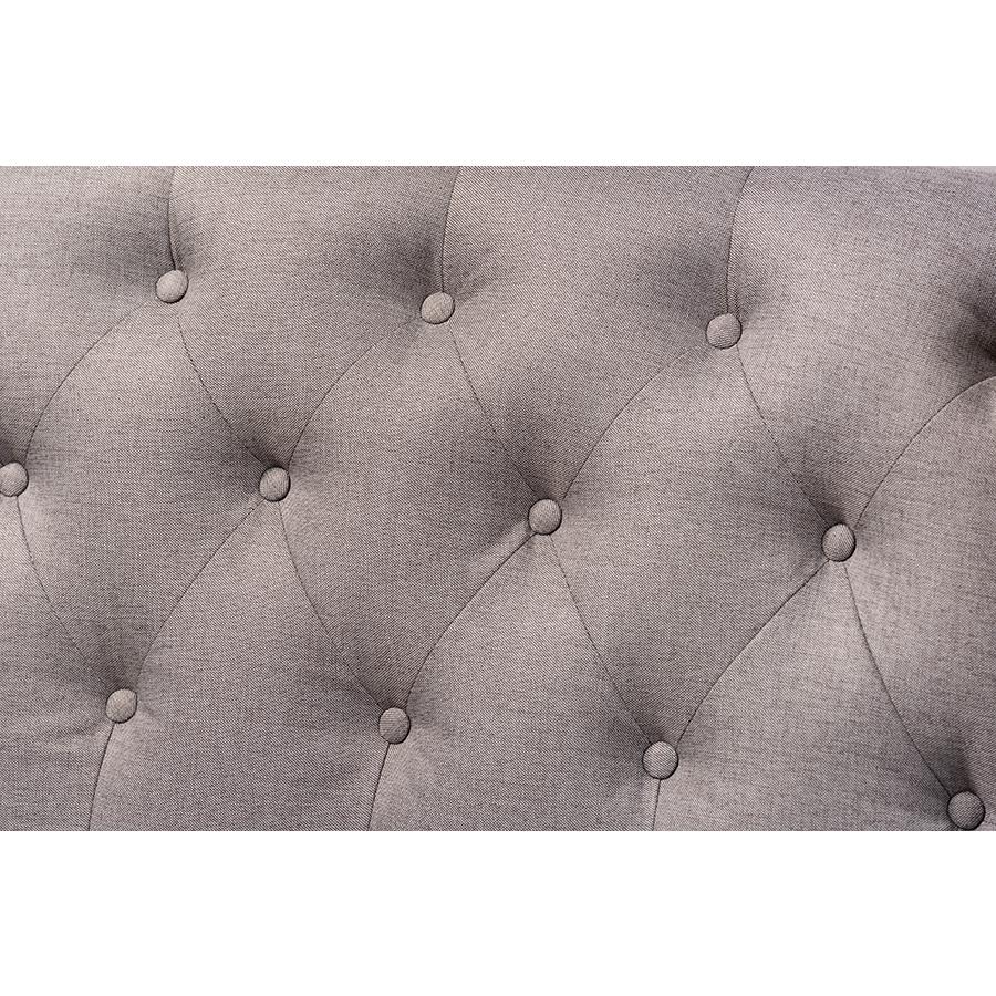 Grey Fabric Upholstered Walnut Finished Wood Button Tufted Bar Stool Bench. Picture 5