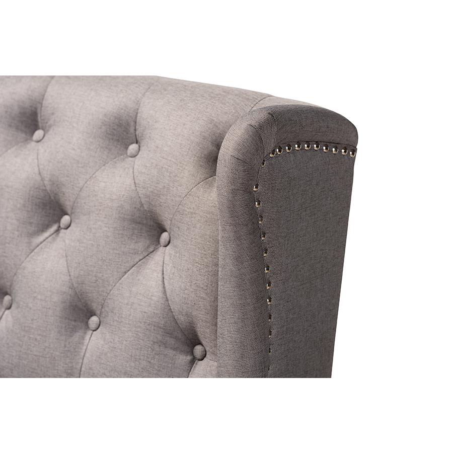 Grey Fabric Upholstered Walnut Finished Wood Button Tufted Bar Stool Bench. Picture 6
