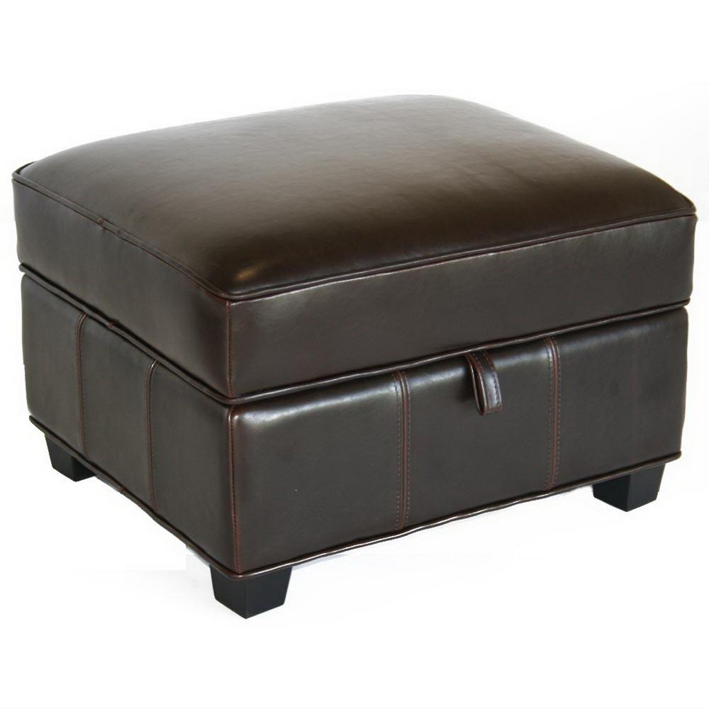 Brown Leather Storage Ottoman Dark Brown. Picture 1