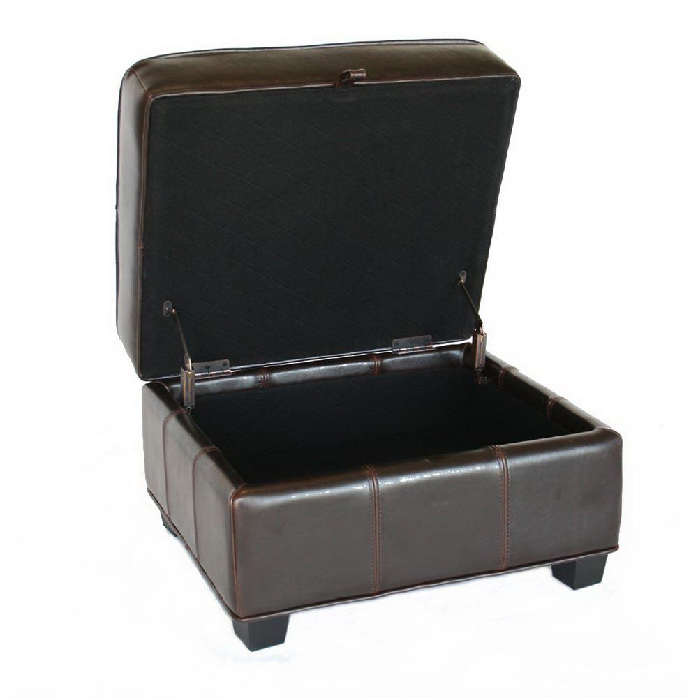 Brown Leather Storage Ottoman Dark Brown. Picture 2
