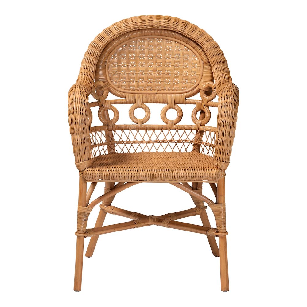 Abigale Natural Rattan Dining Chair - Handwoven Wicker Accent Chair with Arms. Picture 2