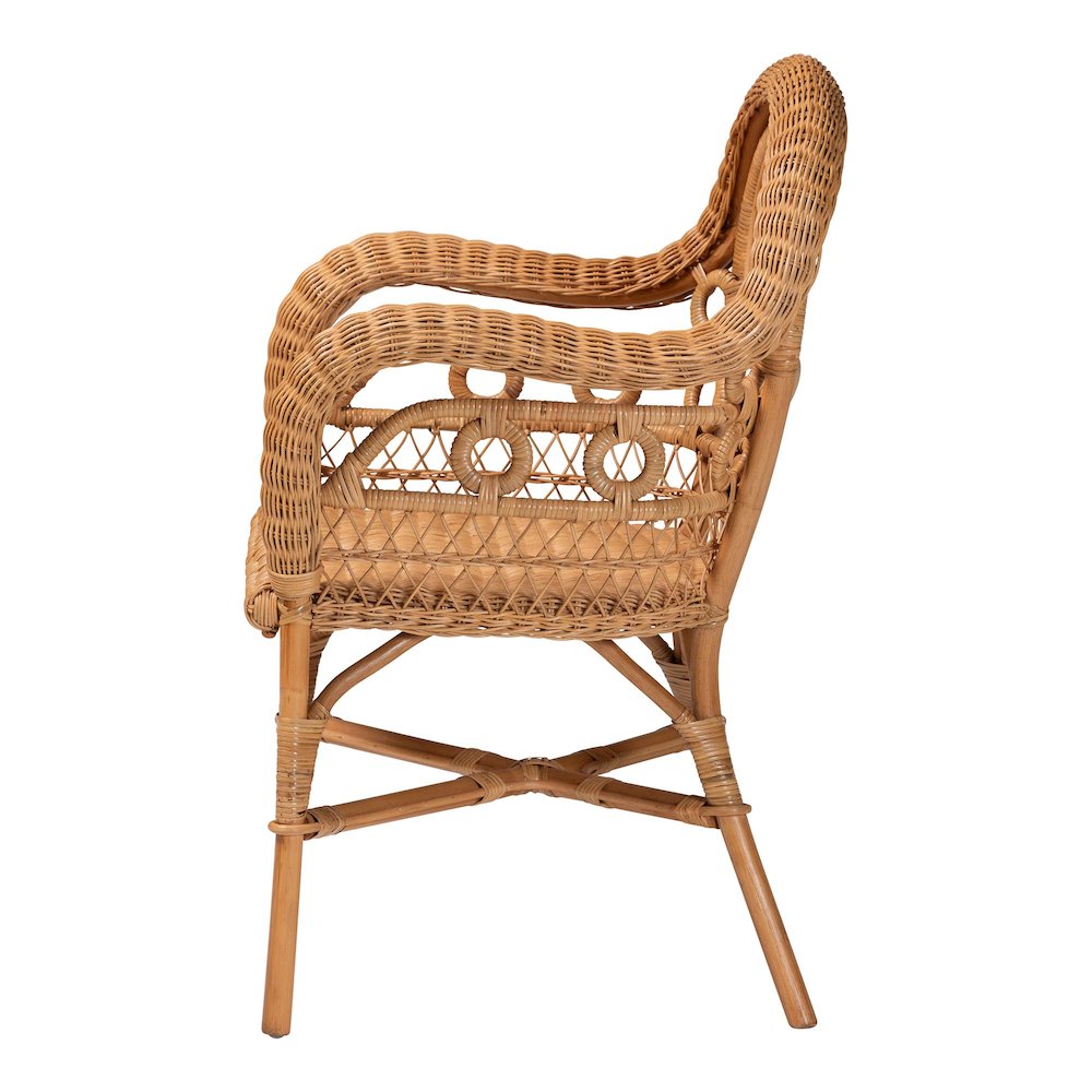 Abigale Natural Rattan Dining Chair - Handwoven Wicker Accent Chair with Arms. Picture 3