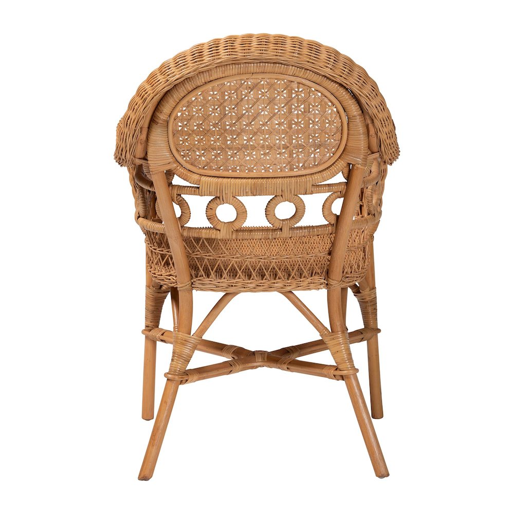 Abigale Natural Rattan Dining Chair - Handwoven Wicker Accent Chair with Arms. Picture 4
