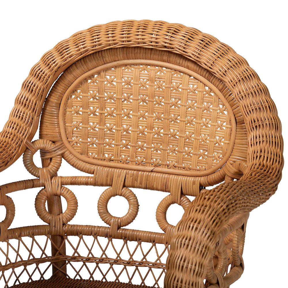 Abigale Natural Rattan Dining Chair - Handwoven Wicker Accent Chair with Arms. Picture 5