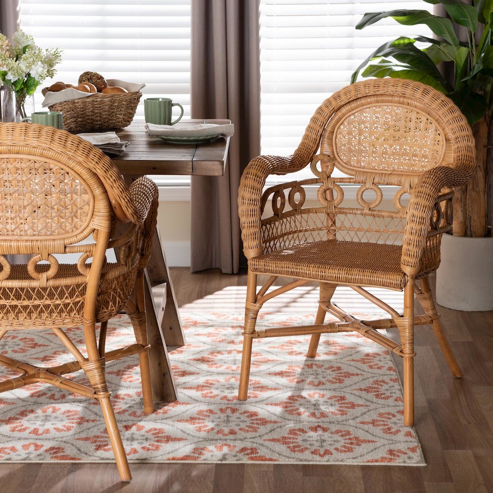 Abigale Natural Rattan Dining Chair - Handwoven Wicker Accent Chair with Arms. Picture 8