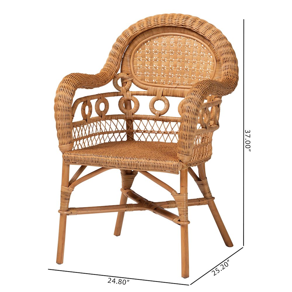 Abigale Natural Rattan Dining Chair - Handwoven Wicker Accent Chair with Arms. Picture 9