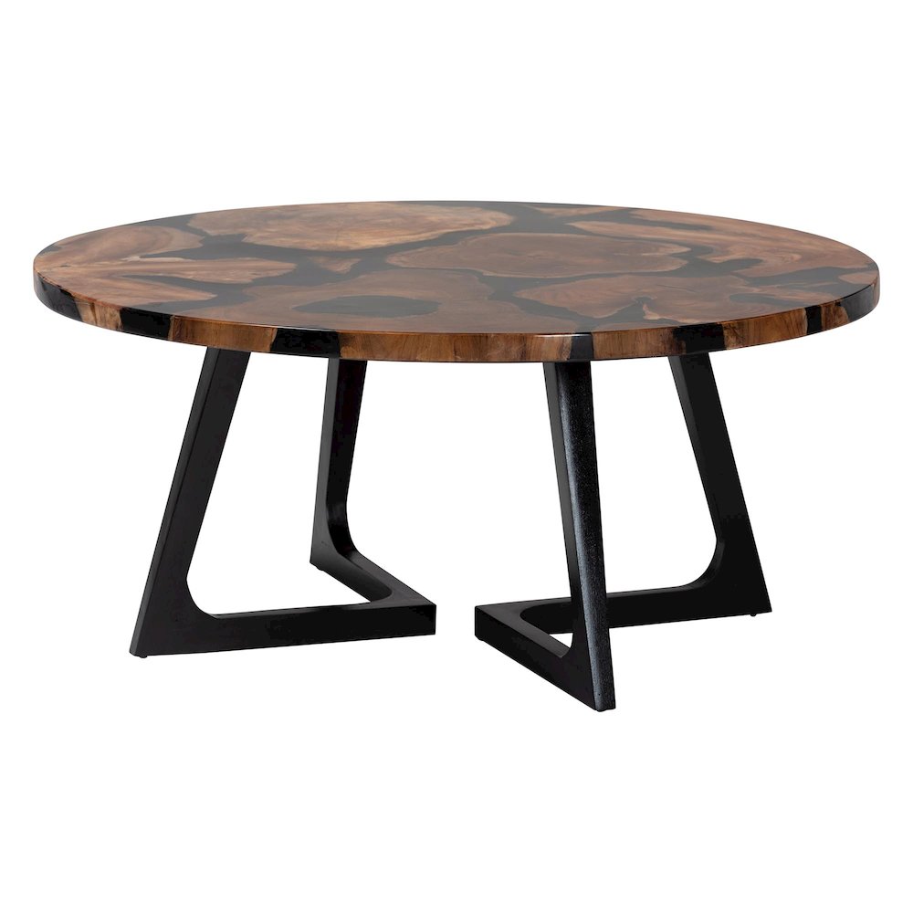 Agata Wood and Epoxy Resin Coffee Table - Handcrafted Live Edge Teak Accent. Picture 1