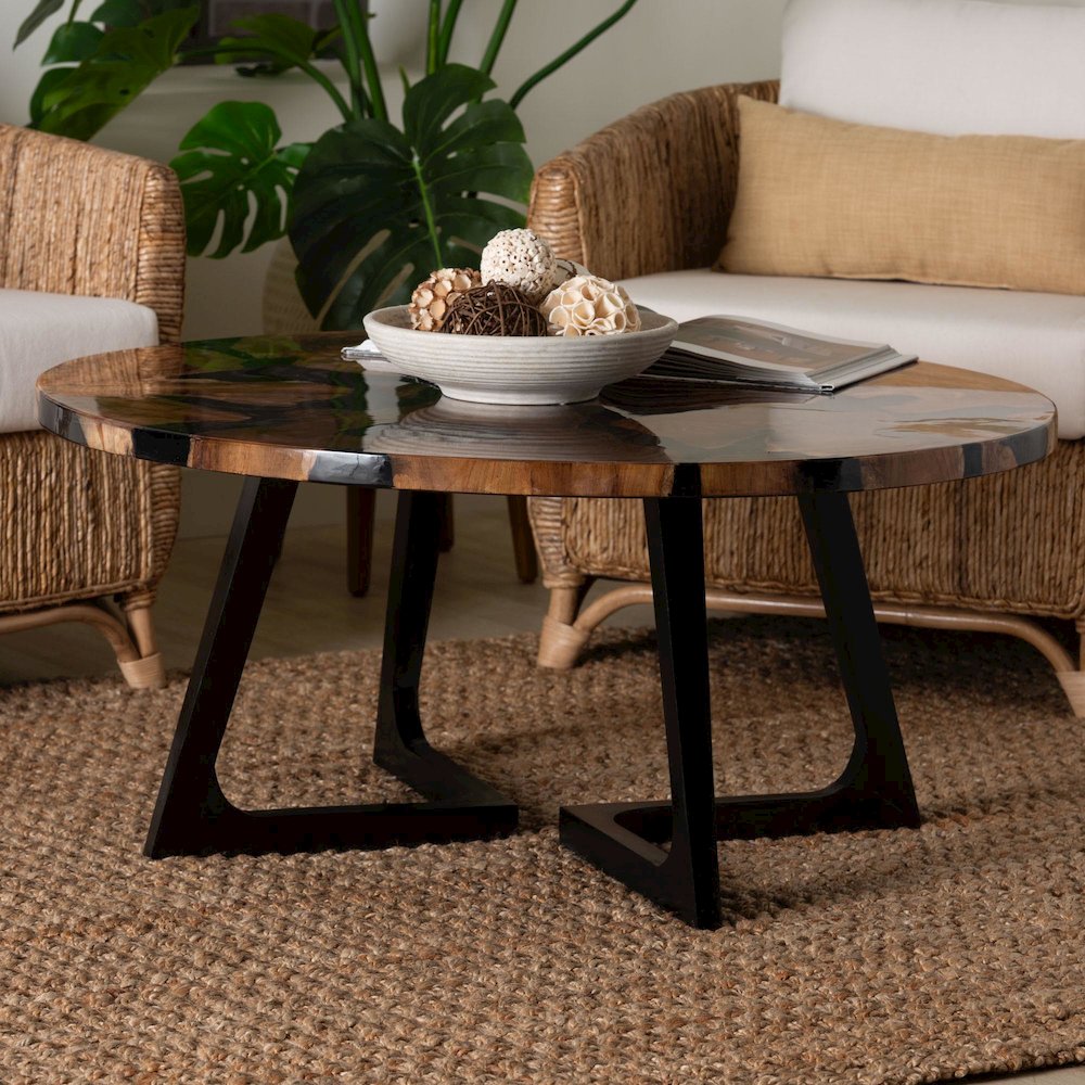 Agata Wood and Epoxy Resin Coffee Table - Handcrafted Live Edge Teak Accent. Picture 6