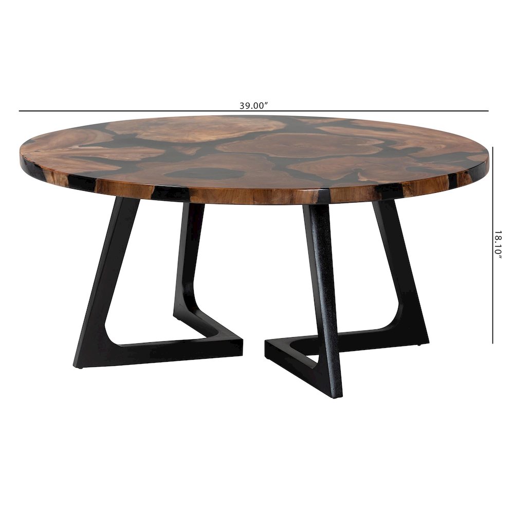 Agata Wood and Epoxy Resin Coffee Table - Handcrafted Live Edge Teak Accent. Picture 7
