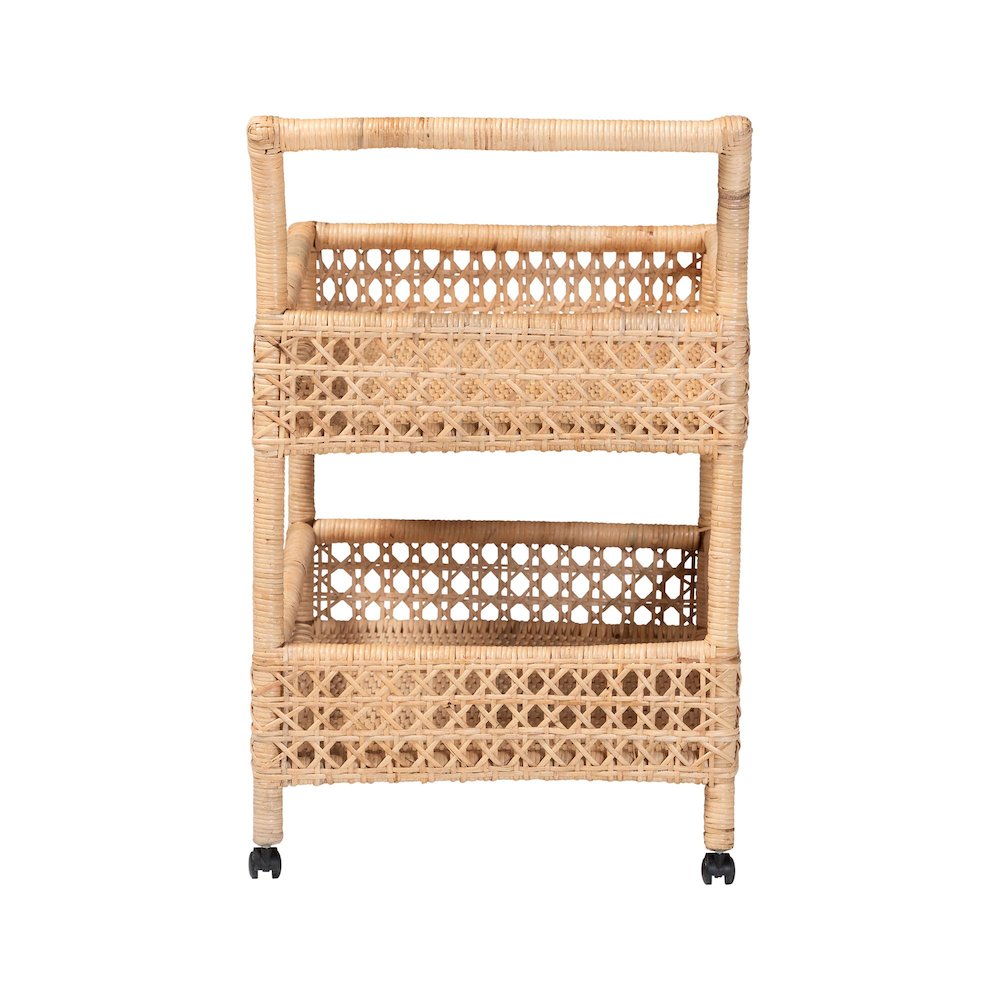 Alaina Natural Rattan Kitchen Cart - 2-Tier Handwoven Wicker Storage Trolley. Picture 4