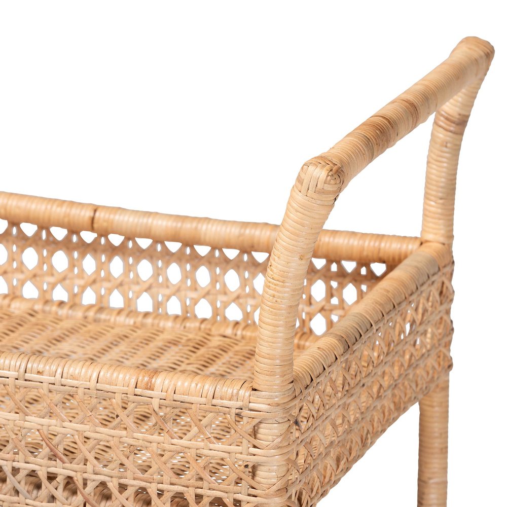 Alaina Natural Rattan Kitchen Cart - 2-Tier Handwoven Wicker Storage Trolley. Picture 5