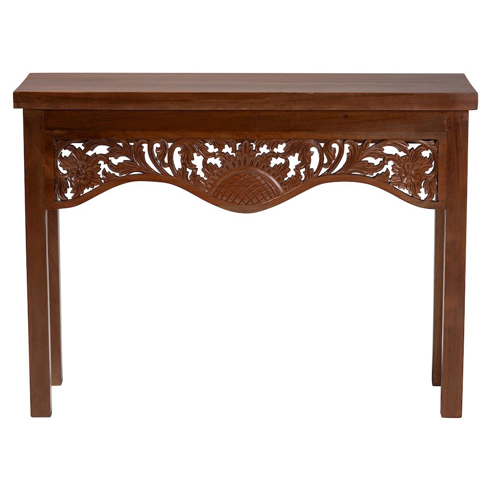 Alannis Mahogany Wood Console Table - Accent Table with Carved Floral Apron for. Picture 2