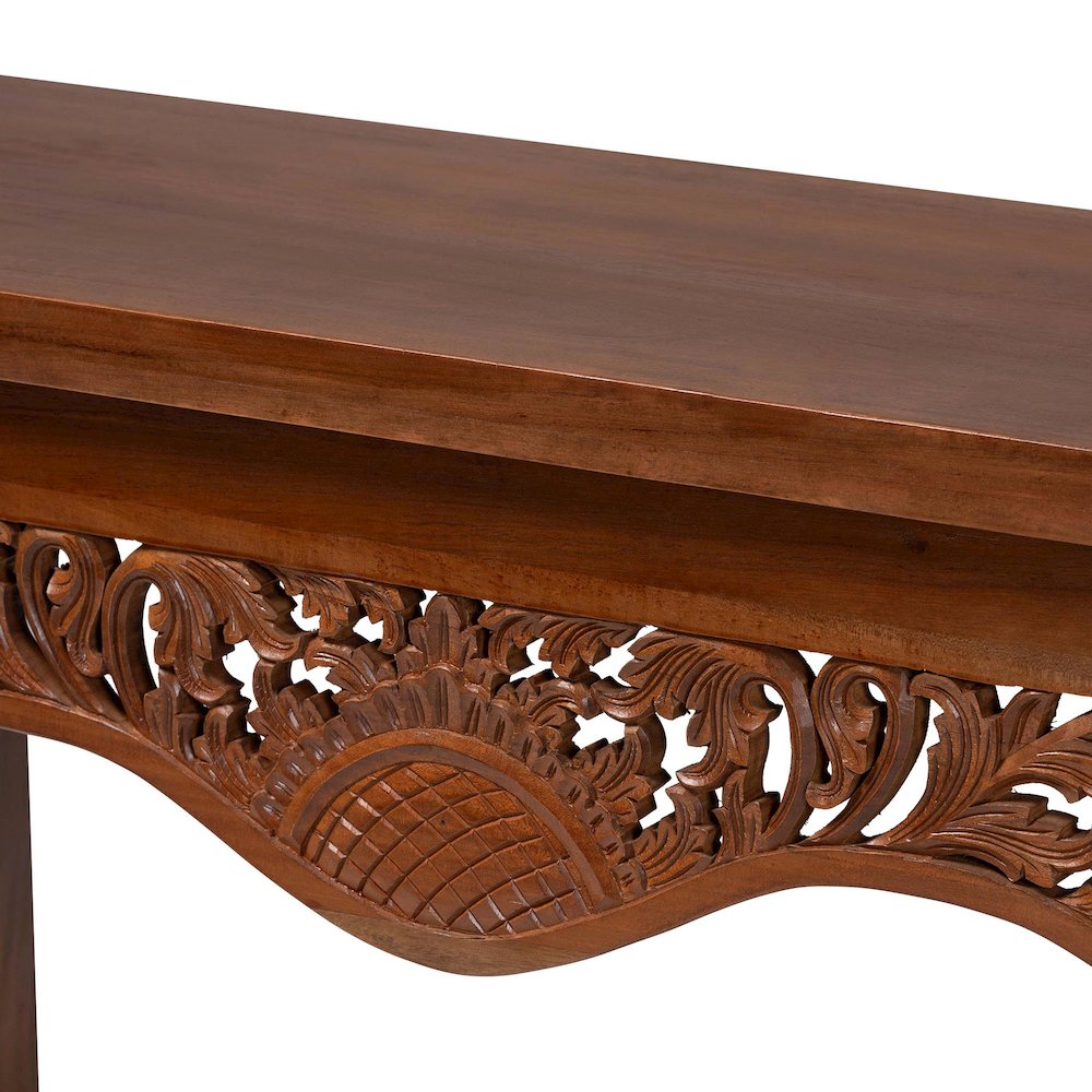 Alannis Mahogany Wood Console Table - Accent Table with Carved Floral Apron for. Picture 5