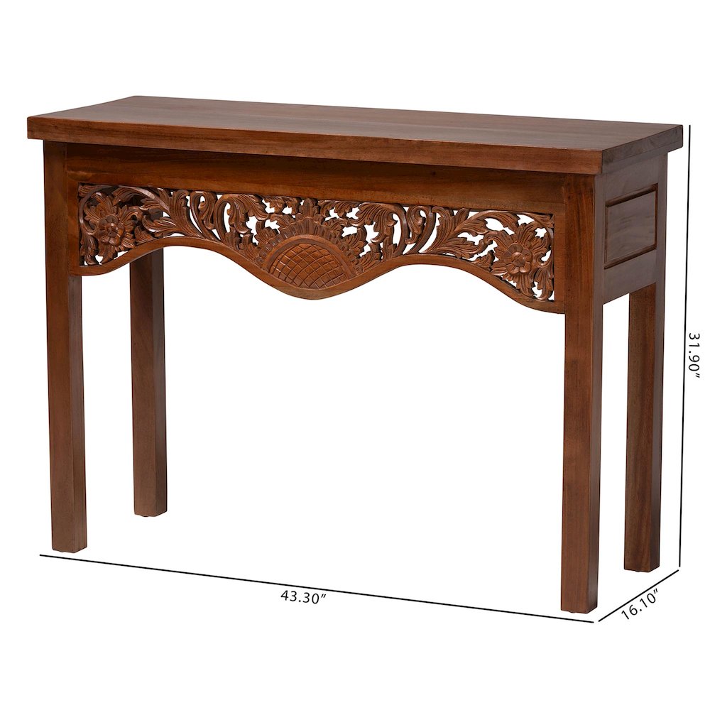 Alannis Mahogany Wood Console Table - Accent Table with Carved Floral Apron for. Picture 9