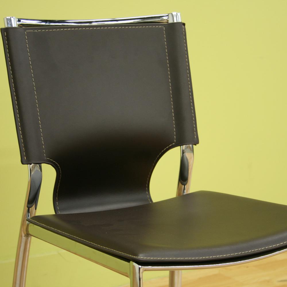 Baxton Studio Dark Brown Leather Dining Chair with Chrome Frame (Set of 2). Picture 1