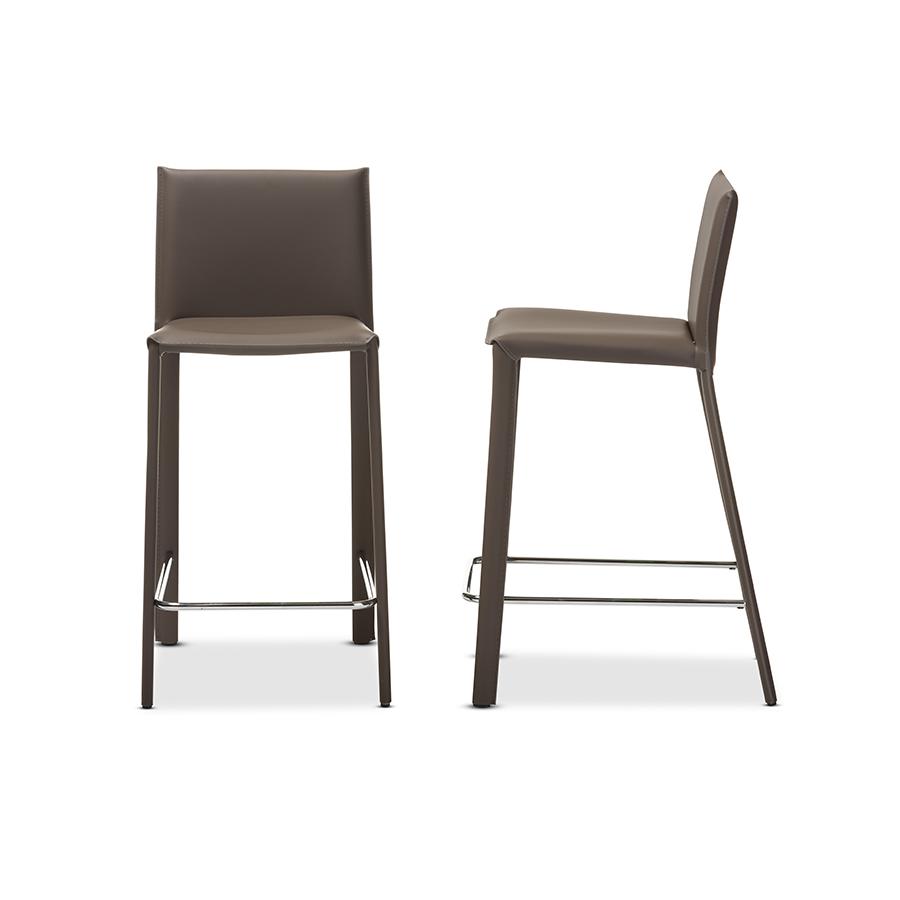 Taupe Leather Upholstered Counter Height Stool (Set of 2). Picture 4