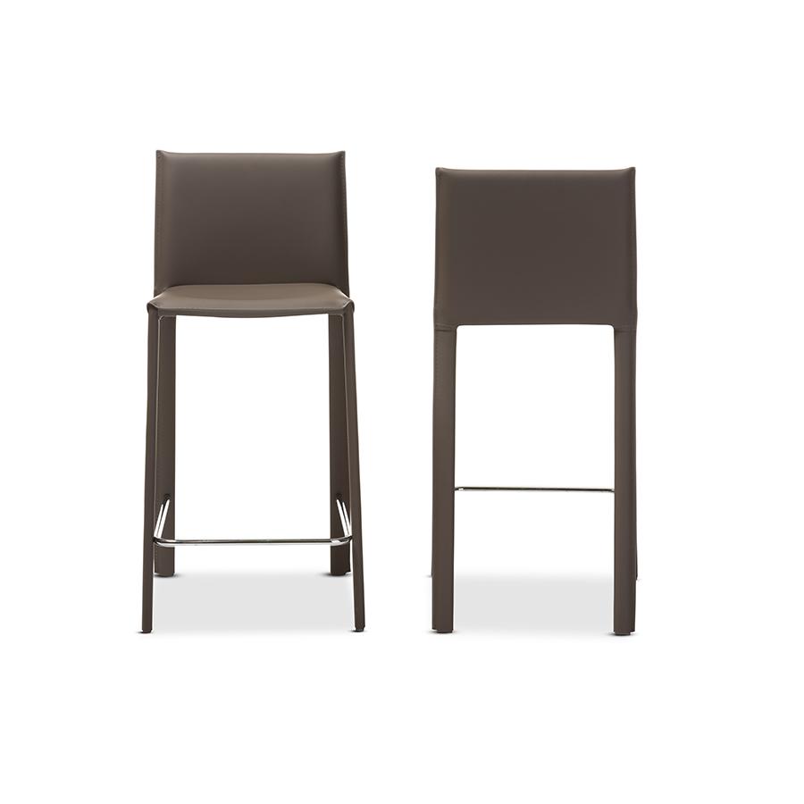 Taupe Leather Upholstered Counter Height Stool (Set of 2). Picture 1