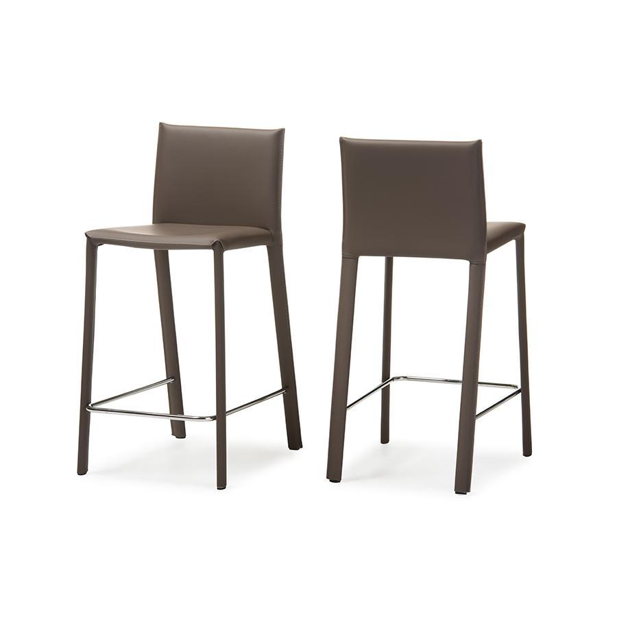 Taupe Leather Upholstered Counter Height Stool (Set of 2). Picture 2