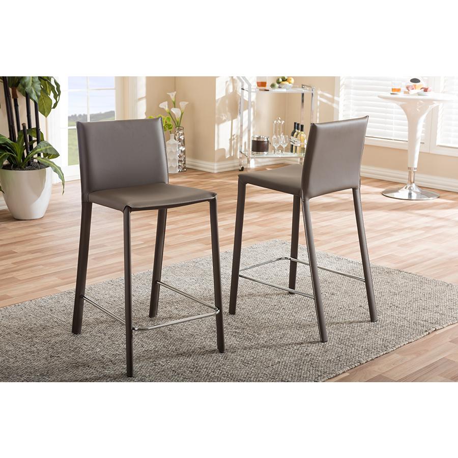 Taupe Leather Upholstered Counter Height Stool (Set of 2). Picture 3