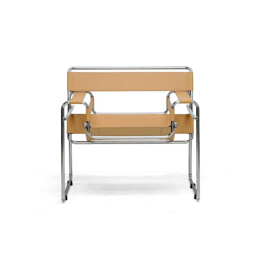 Baxton Studio Jericho Tan Leather Mid-Century Modern Accent Chair. Picture 1
