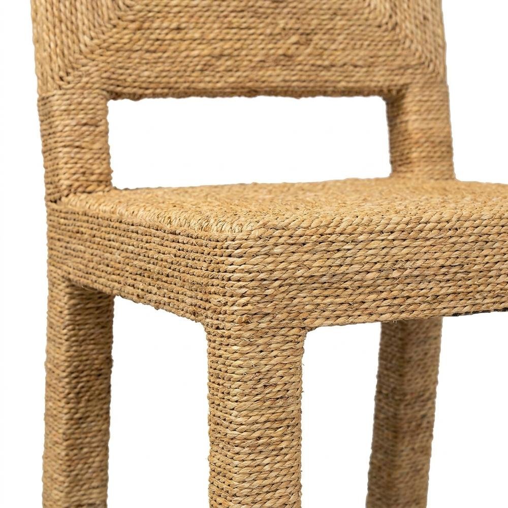 Seagrass and Mahogany Wood Boho Woven Dining Chair for Dining Room, Natural. Picture 7