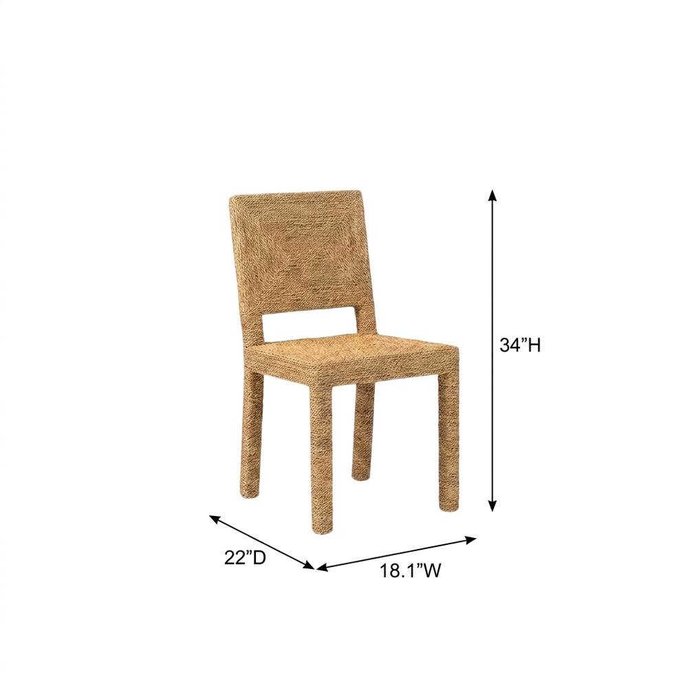 Seagrass and Mahogany Wood Boho Woven Dining Chair for Dining Room, Natural. Picture 5