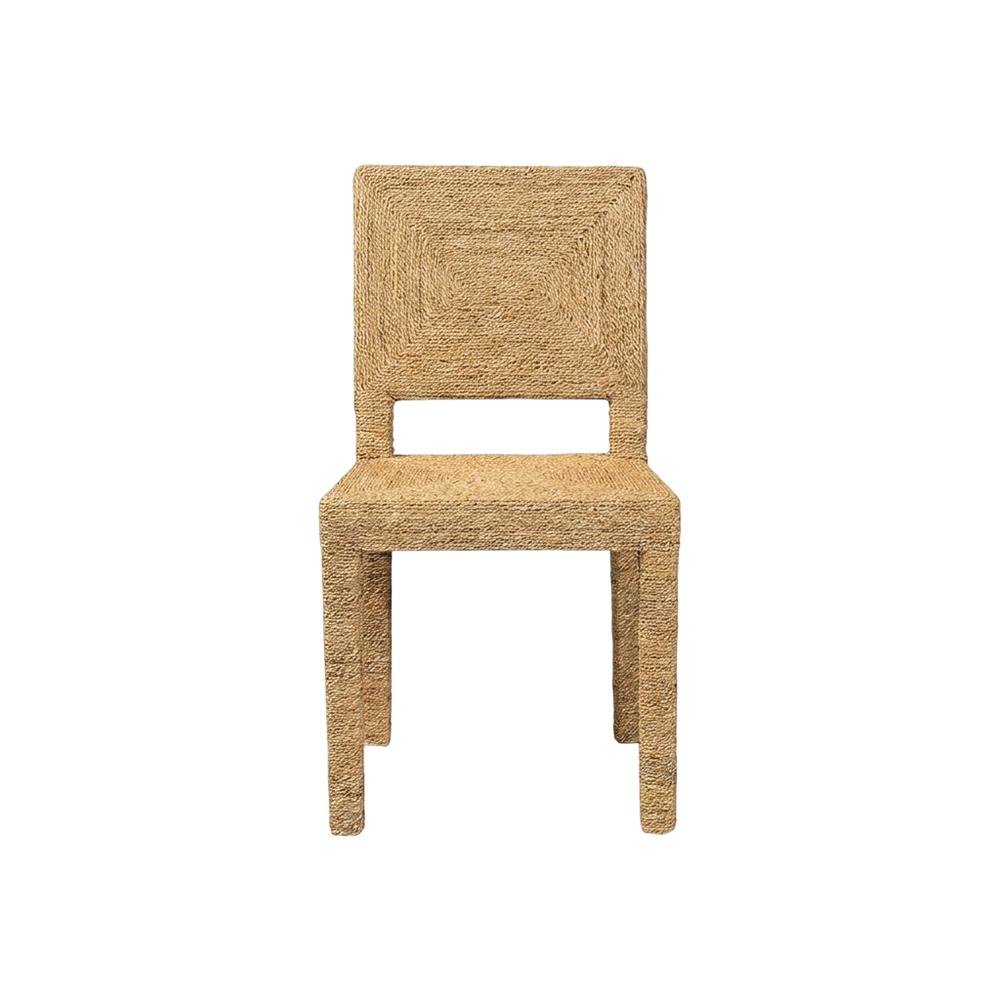 Seagrass and Mahogany Wood Boho Woven Dining Chair for Dining Room, Natural. Picture 1