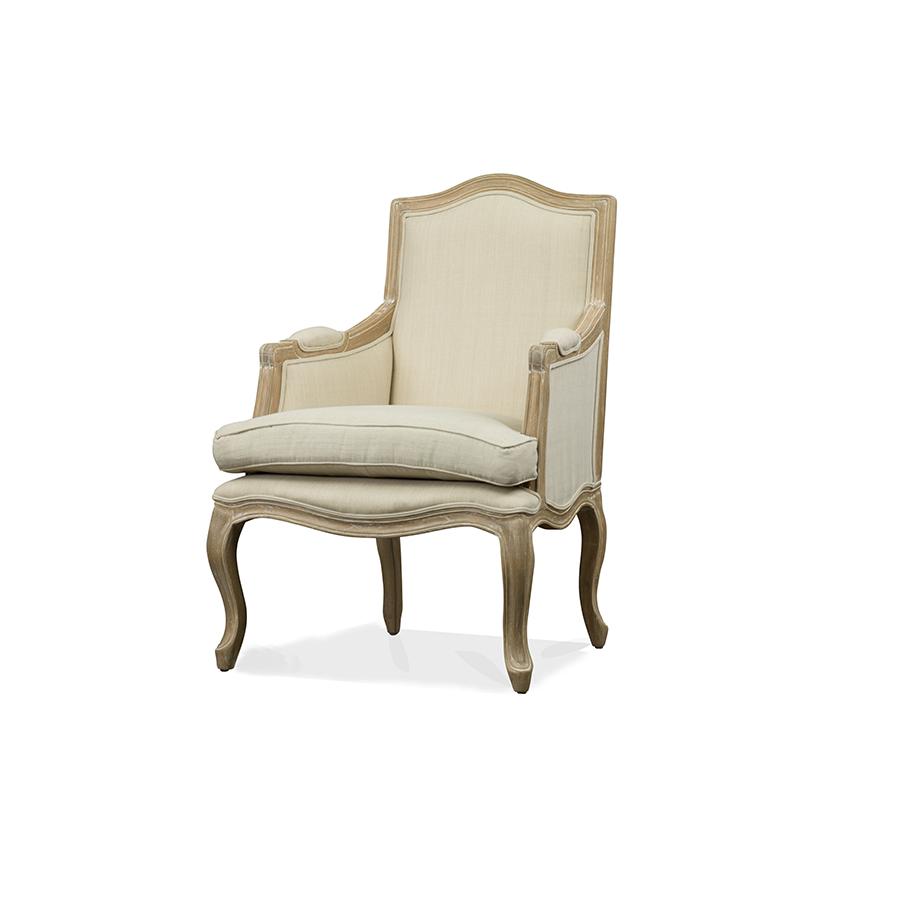 Nivernais Wood Traditional French Accent Chair Beige/Light Brown. Picture 1
