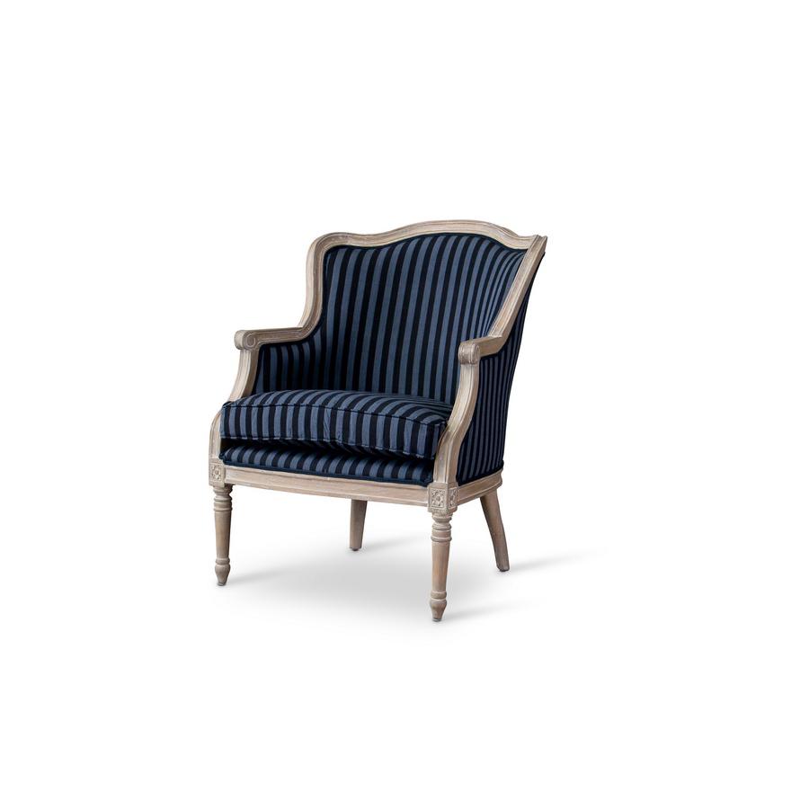 Charlemagne Traditional French Black and Grey Striped Accent Chair Black/Grey Stripes. Picture 1
