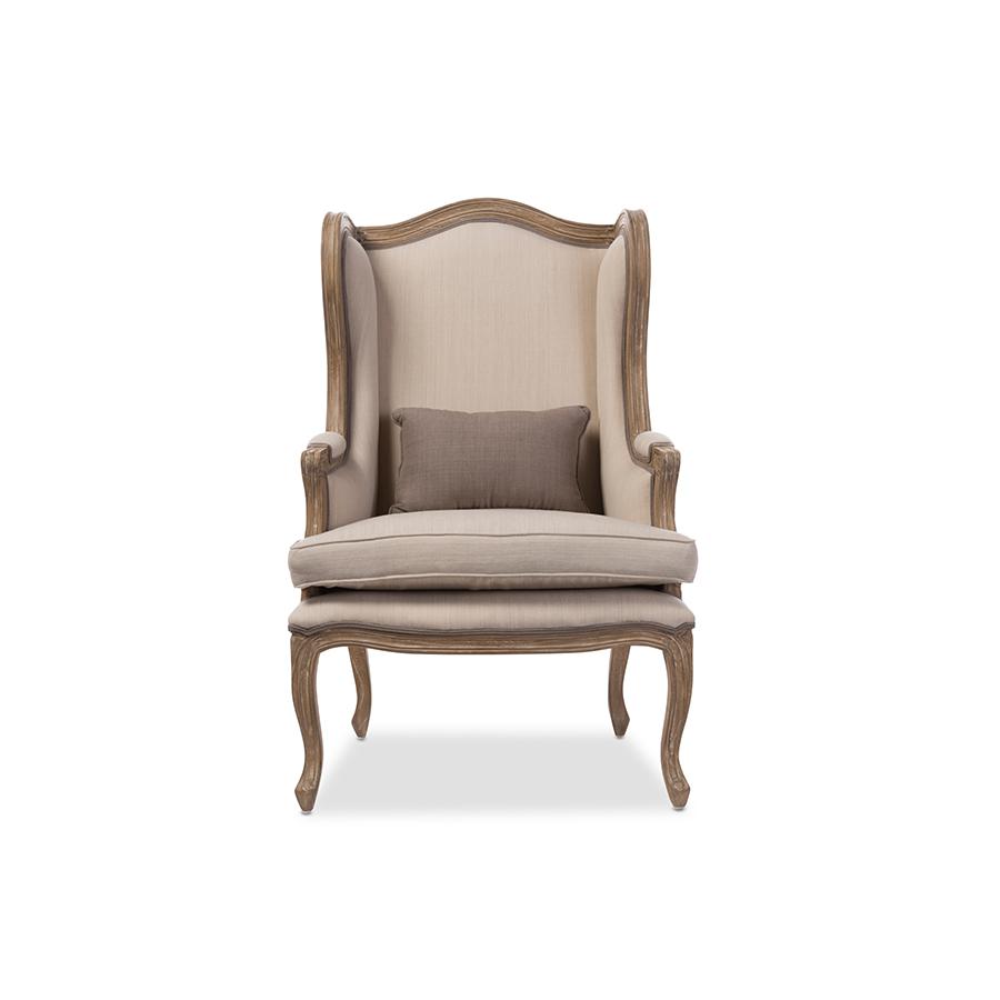 Provincial White Wash Distressed Two-tone Upholstered Armchair. Picture 1