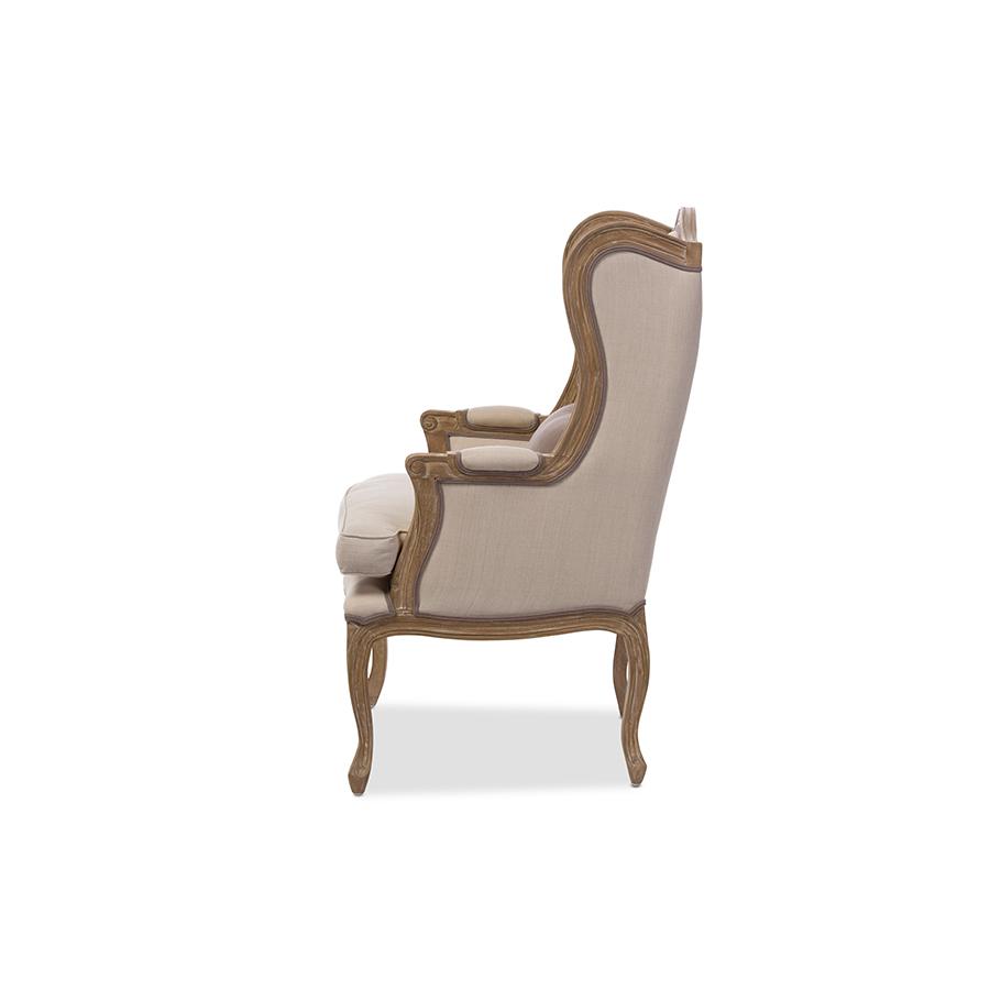 Provincial White Wash Distressed Two-tone Upholstered Armchair. Picture 3