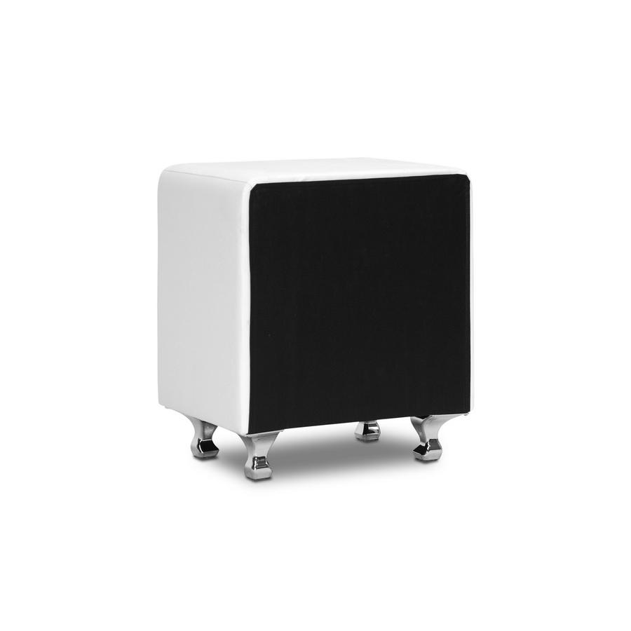 Crystal Tufted White Upholstered Nightstand. Picture 3