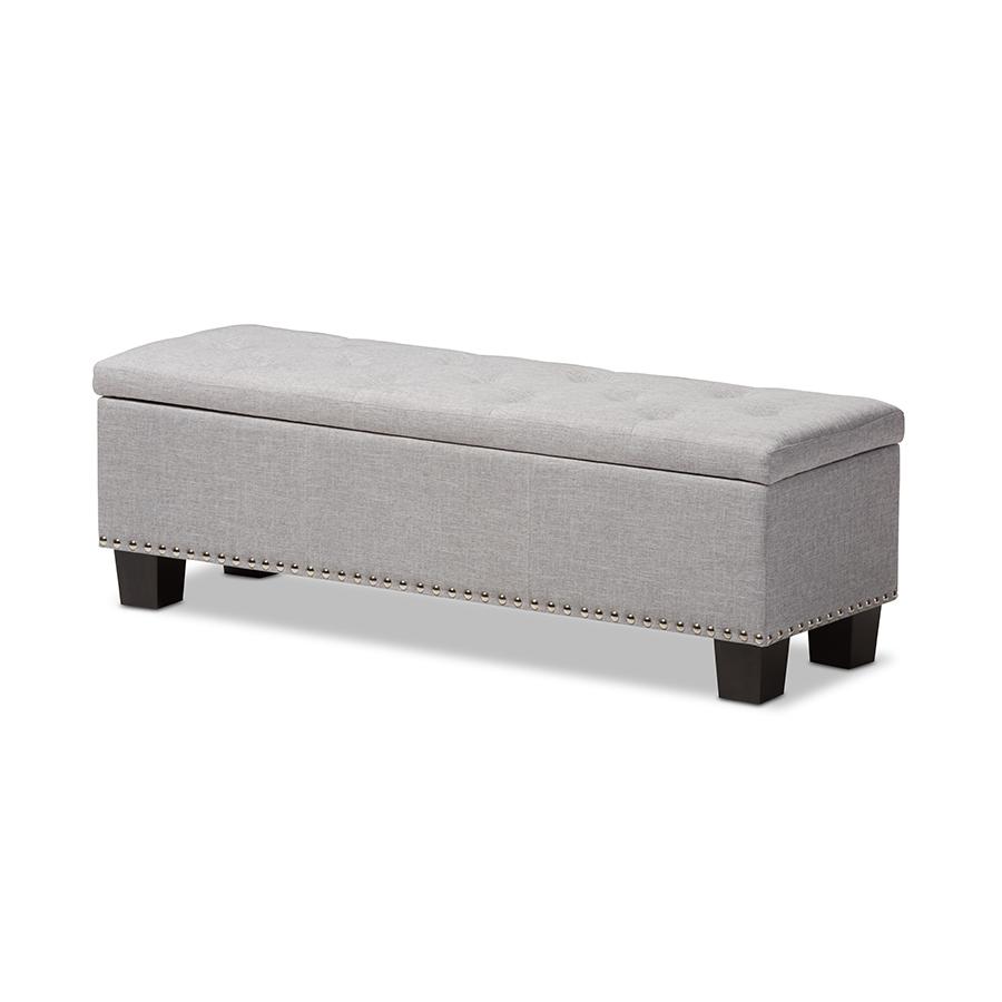Hannah Modern and Contemporary Grayish Beige Fabric Upholstered Button-Tufting Storage Ottoman Bench. Picture 1