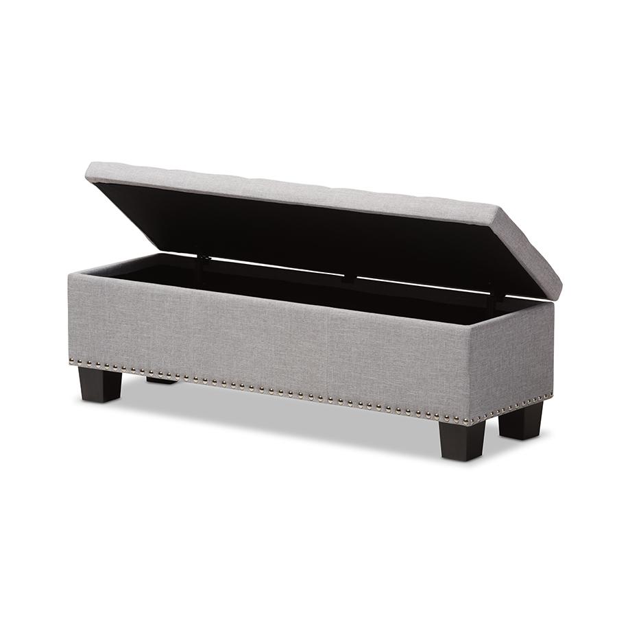 Hannah Modern and Contemporary Grayish Beige Fabric Upholstered Button-Tufting Storage Ottoman Bench. Picture 2