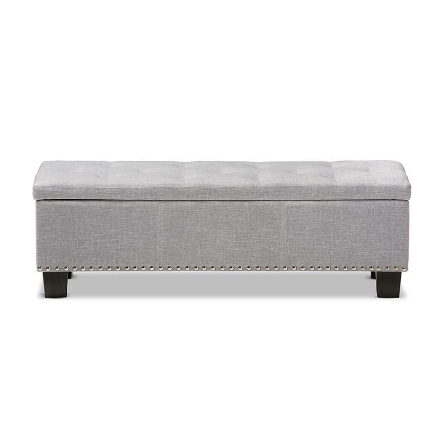 Hannah Modern and Contemporary Grayish Beige Fabric Upholstered Button-Tufting Storage Ottoman Bench. Picture 3